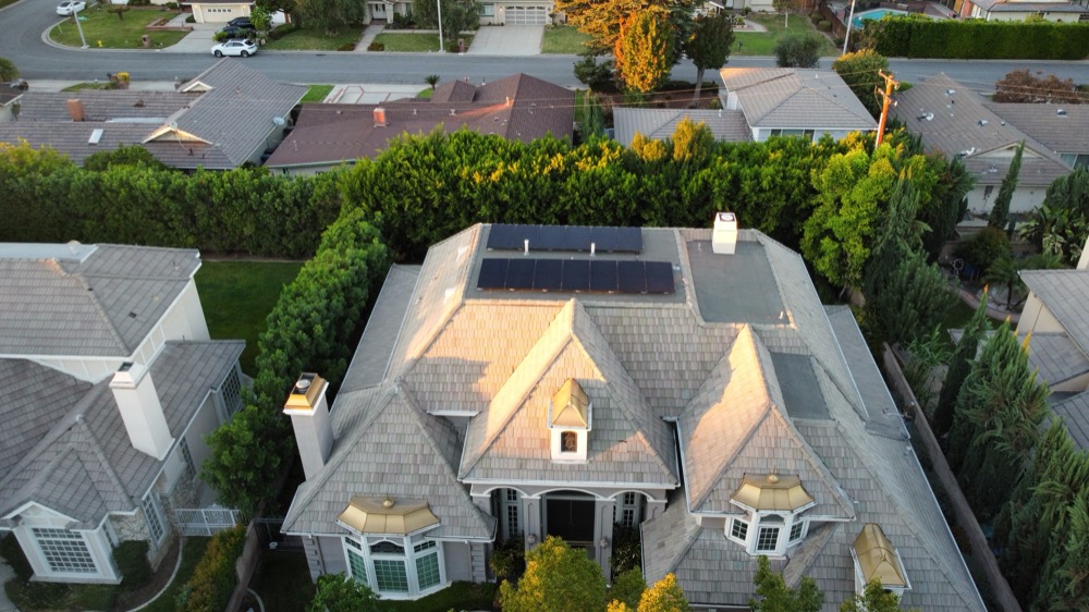 Aerial luxury home solar install